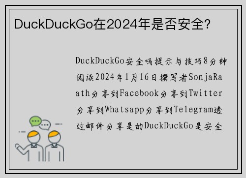 DuckDuckGo在2024年是否安全？ 